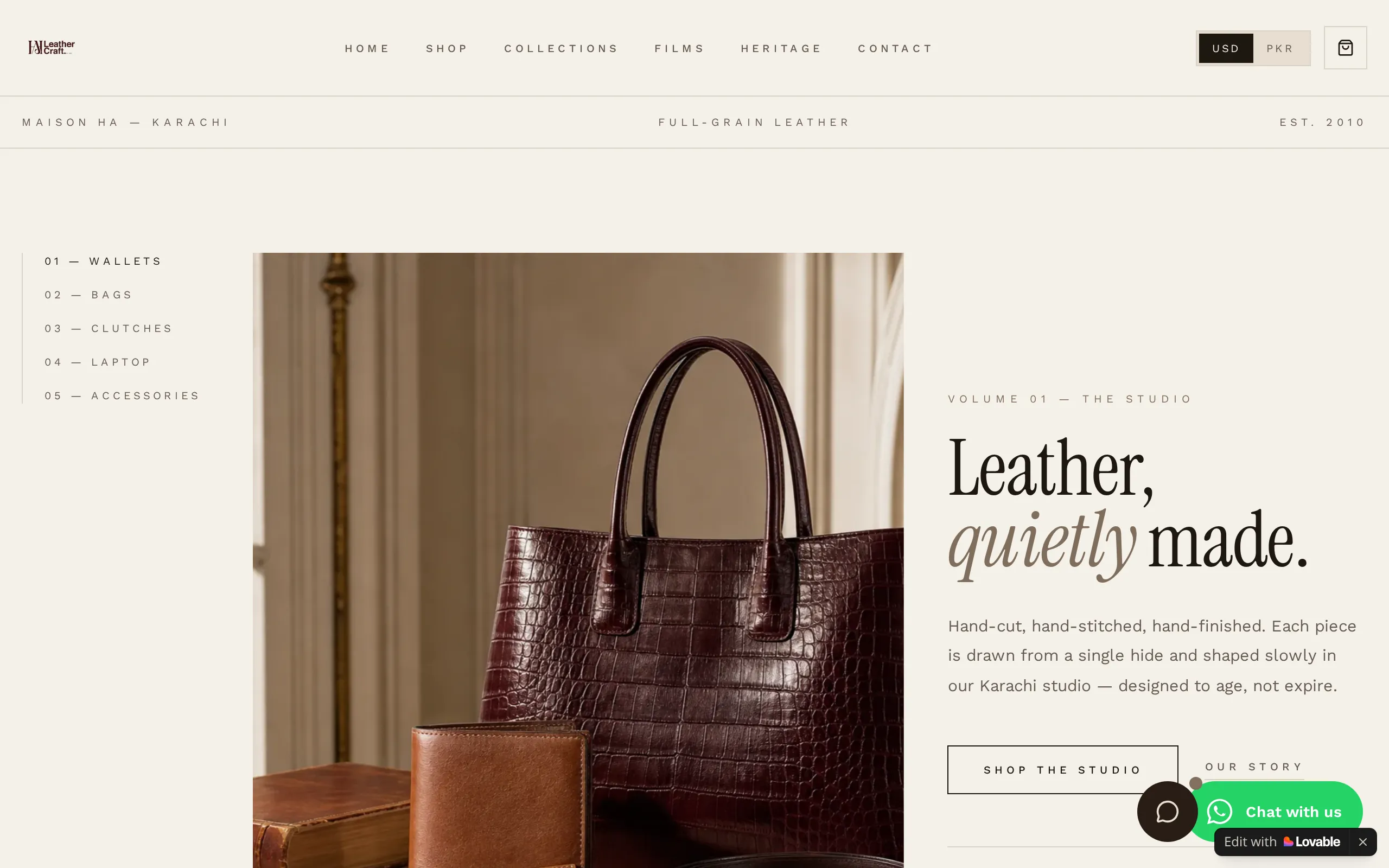HA Leather Craft 3D website preview